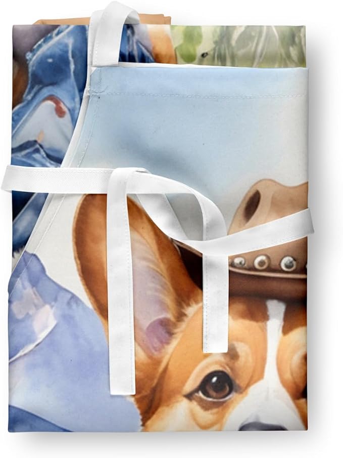 Caroline's Treasures Corgi Cowboy Welcome Apron Cooking Kitchen Server Baking Crafts Gardening for Adult Women Men, Unisex, Large, Multicolor