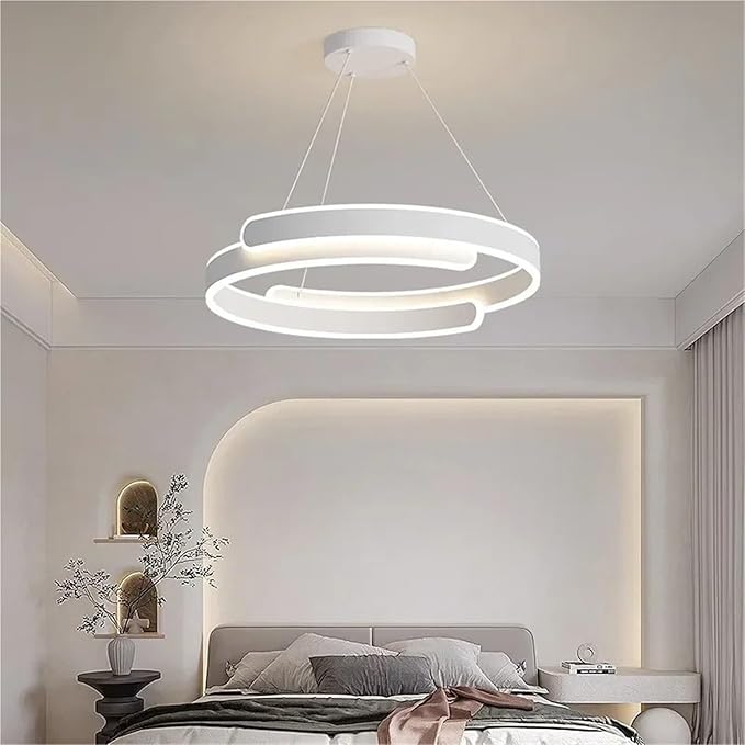 Nordic Double Layer C Aluminium Led Pendant Light for Table Dining Room Bedroom Office Decor Hanging Light Fixture,Full of Fashion(Cream D40cm)