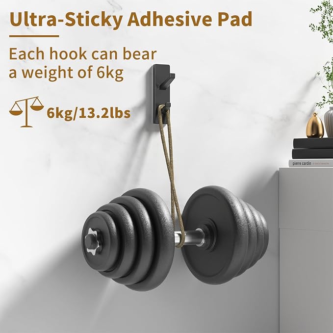 susswiff Self Adhesive Coat Hooks for Hanging: Heavy Duty Stainless Wall Hook for Towel, Backpack, Hat, Sturdy Metal Hanger for Bathroom, Bedroom, Door, Dorm, 4-Pack, Matt Black