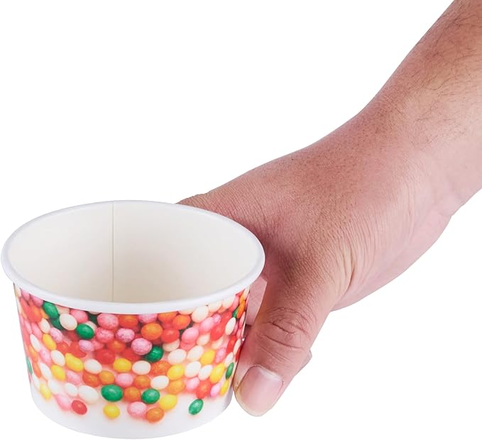 Coppetta 8 Ounce Dessert Cups, 50 Greaseproof Ice Cream Cups - Lids Sold Separately, For Hot And Cold Foods, White Paper Yogurt Bowls, Round Sprinkle Design, Disposable, Sturdy - Restaurantware