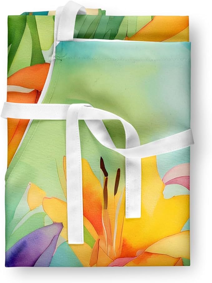 Caroline's Treasures Lilies in Watercolor Apron Cooking Kitchen Server Baking Crafts Gardening for Adult Women Men, Unisex, Large, Multicolor