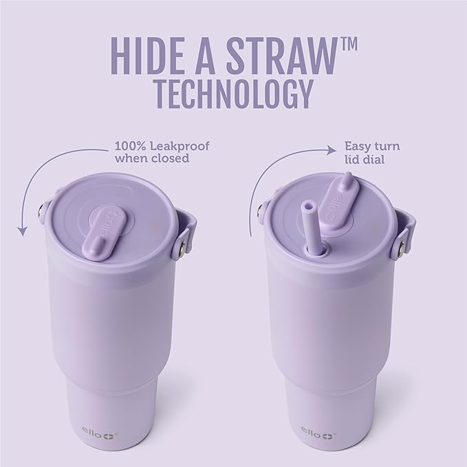 Ello Oasis Go+ 26oz Tumbler with Top Handle and Retracting Straw | Reusable Insulated Stainless Steel Cup, 100% Leakproof Water Bottle, 24 Hours Cold, Cup Holder Friendly For Travel | Orchid