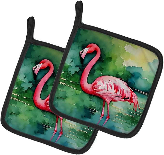 Caroline's Treasures Flamingo Pair of Pot Holders Kitchen Heat Resistant Pot Holders Sets Oven Hot Pads for Cooking Baking BBQ, 7 1/2 x 7 1/2
