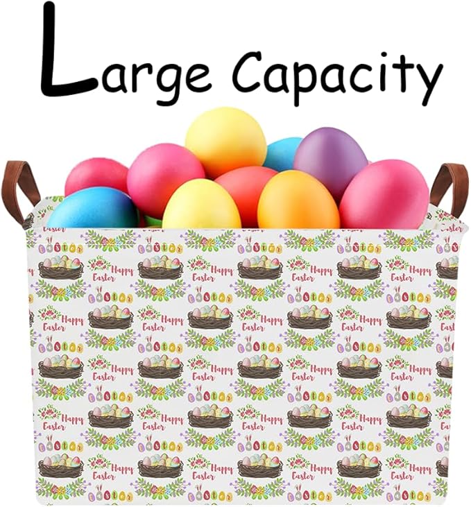 NTAOHAMPER Rectangular Easter Eggs Basket Empty,Toys Storage Bin with Handles,Room Decor,Gift Basket(Garland Easter Egg)