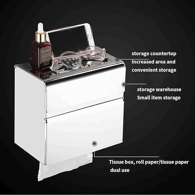 Commercial Stainless Steel Paper Towel Dispenser Wall Mount Napkin Hand Towel Dispenser with Storage Double-Layer Toilet Tissue Holder for Kitchen Bathroom Restroom