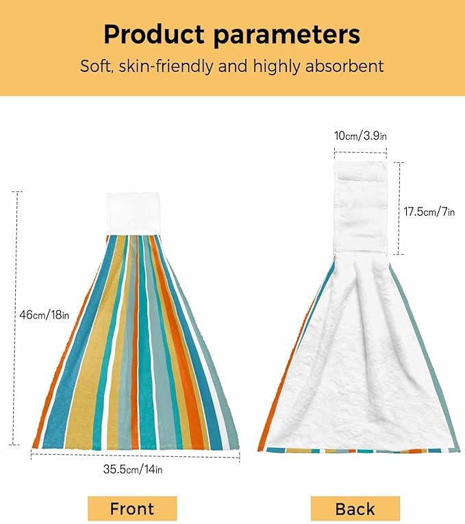 Alandar Home Kitchen Tie Towel Set of 1, Blue Yellow Green Stripes Absorbent Soft Hand Towels for Bathroom Hanging Towels, Colorful Vertical Stripes Fast Drying Cleaning Cloth with Loop