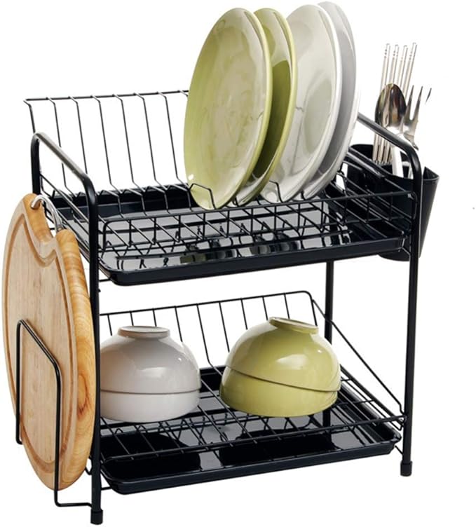 Double-Layer Kitchen Dish Storage Drain Rack Kitchen Supplies Storage Rack Storage Basket Free Perforated Dish Rack for Bathroom Kitchen Office Library