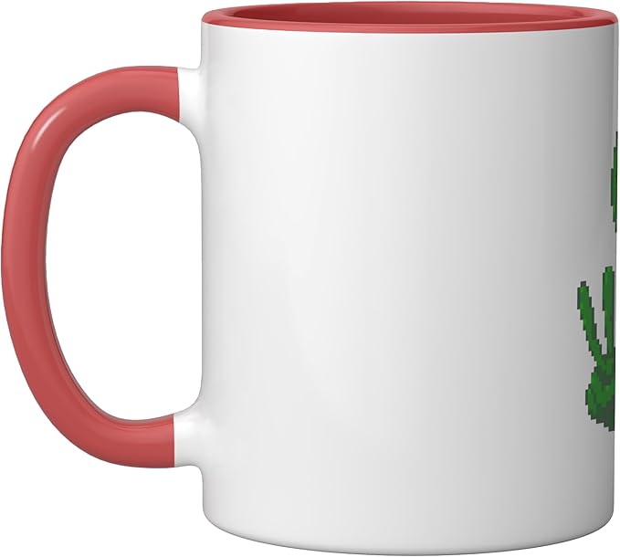 Art Alien Peace Sign UFO Ceramic Mug, Red/White