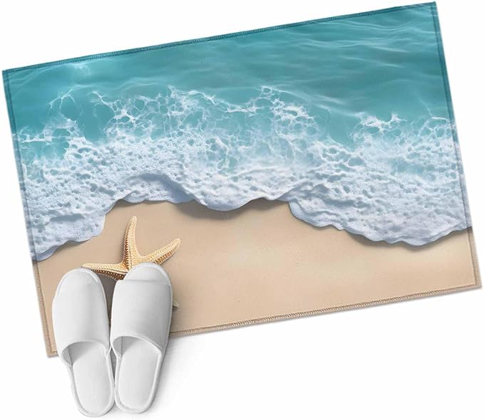 Area Rug 2x3ft, Beach Starfish Teal Sea Water Washable Rugs for Living Room Bedroom, Summer Ocean Theme Soft Non-Slip Area Rugs Rectangle Floor Carpet for Dining Room
