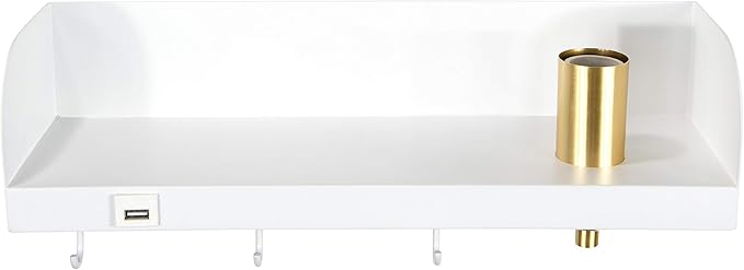 Bloomingville 15.75 in.W Metal Wall Shelf with Light, USP, and 3 Hooks
