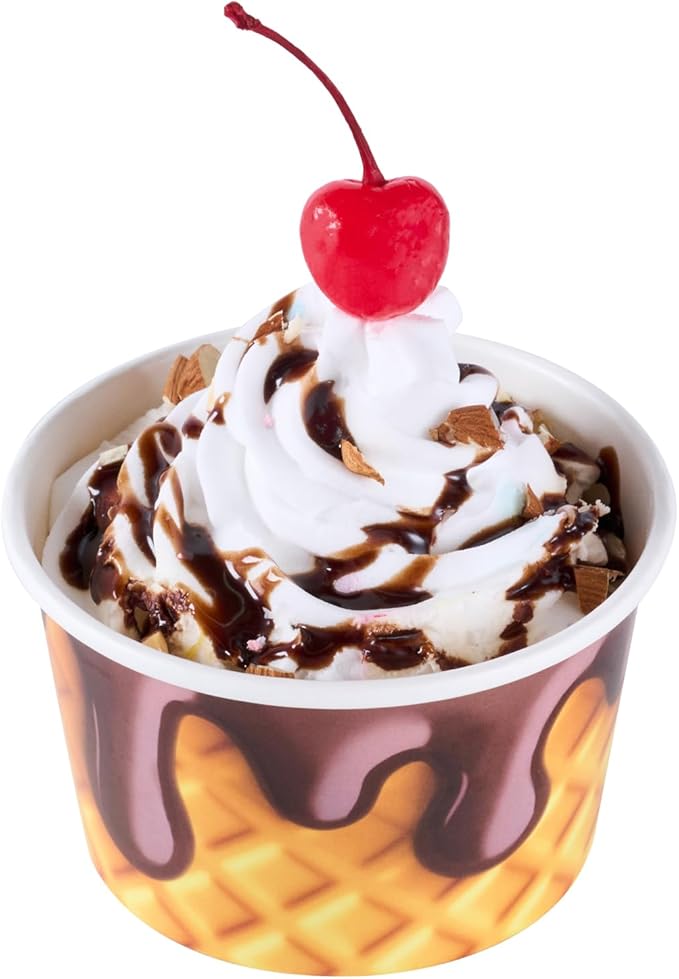 Restaurantware Ice Cream Cups 50 Pack of 8 oz Leak-Resistant Disposable Dessert Bowl Frozen Yogurt Cup Round Paper Container For Cold And Hot Desserts