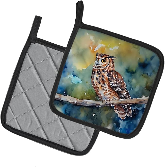 Caroline's Treasures Tawny Owl Pair of Pot Holders Kitchen Heat Resistant Pot Holders Sets Oven Hot Pads for Cooking Baking BBQ, 7 1/2 x 7 1/2