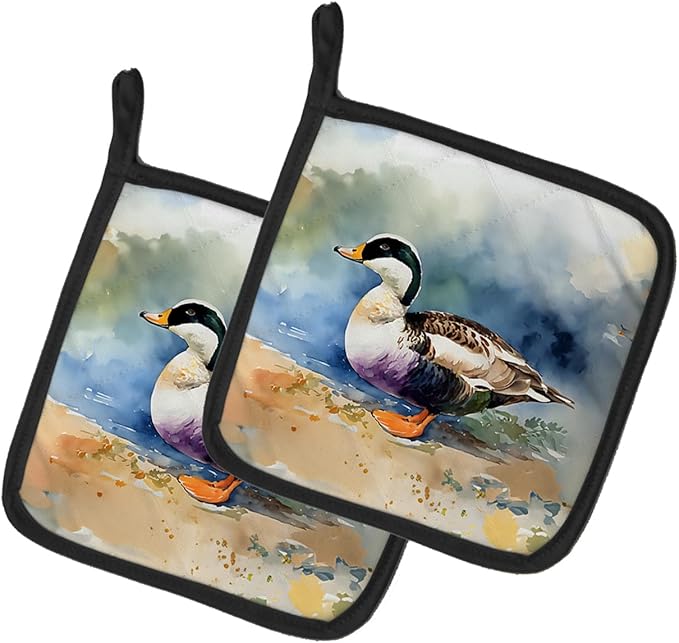 Caroline's Treasures Common Eider Duck Pair of Pot Holders Kitchen Heat Resistant Pot Holders Sets Oven Hot Pads for Cooking Baking BBQ, 7 1/2 x 7 1/2