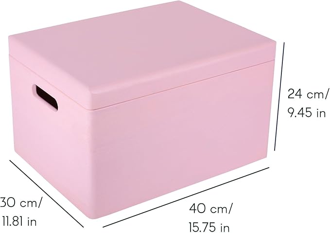 Creative Deco Large Pink Wooden Box Storage with Hinged Lid | 15.8x11.8x9.44in (+-0.5) | Keepsake Gift Box Storage Document | Wood Chest Trunk PRODUCT NOT INTENDED FOR 15 YEARS OR BELOW