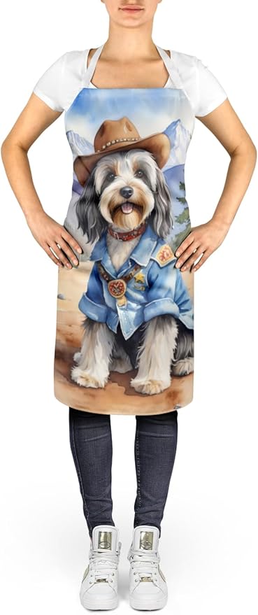 Caroline's Treasures Tibetan Terrier Cowboy Welcome Apron Cooking Kitchen Server Baking Crafts Gardening for Adult Women Men, Unisex, Large, Multicolor