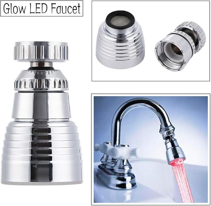 3 Color LED Light Changing Glow Temperature Sensor Shower Stream Water Faucet Tap Round 360Degree Rotate for Kitchen Bathroom 1 PCS