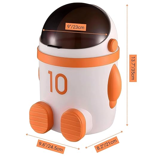Sylfaen Astronaut Trash Can Wastebasket, 12 Liter / 3.2 Gallon Bathroom Garbage Can with Lid, Garbage Can for Kids, Cute Trash Can for Bedroom, Kids Room, Bathroom, Living Room (Orange)