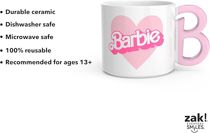 Zak Designs Barbie Ceramic Coffee Mug for Hot Drinks, Collectible Keepsake with Sculpted Handle (15 oz, Barbie)