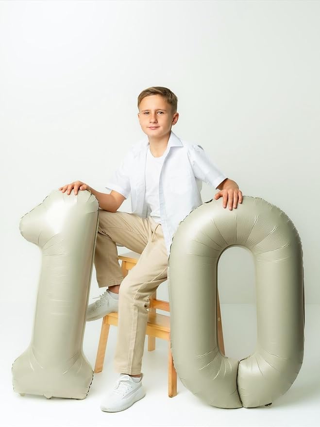 Balloons Number Balloon 10th Birthday Decorations, 40 Inch Big Foil Balloon for Men & Women, Cream Number Balloons for Wedding Memorial Day Birthday Aniversarry Supplies