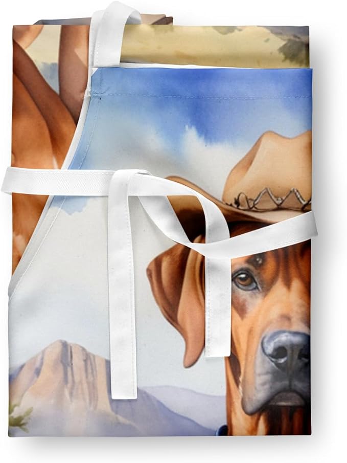 Caroline's Treasures Rhodesian Ridgeback Cowboy Welcome Apron Cooking Kitchen Server Baking Crafts Gardening for Adult Women Men, Unisex, Large, Multicolor