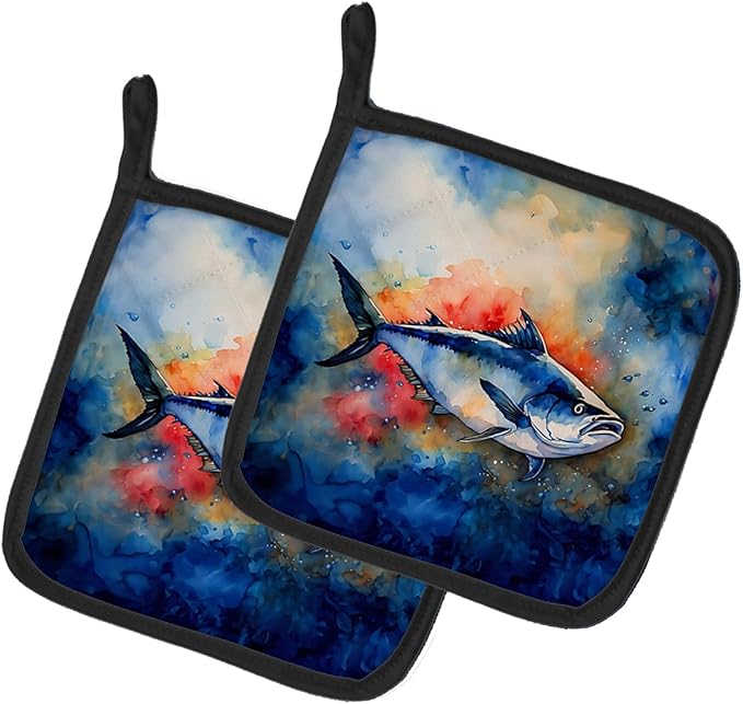 Caroline's Treasures Bluefin Tuna Pair of Pot Holders Kitchen Heat Resistant Pot Holders Sets Oven Hot Pads for Cooking Baking BBQ, 7 1/2 x 7 1/2