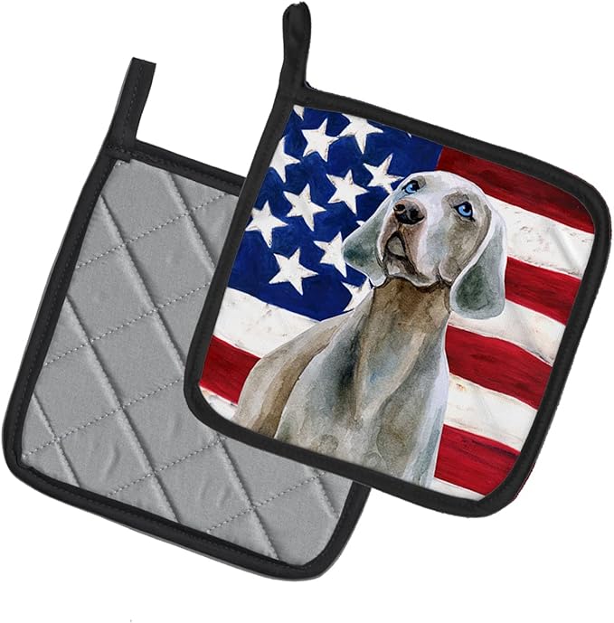 Caroline's Treasures BB9674PTHD Weimaraner Patriotic Pair of Pot Holders Kitchen Heat Resistant Pot Holders Sets Oven Hot Pads for Cooking Baking BBQ, 7 1/2 x 7 1/2