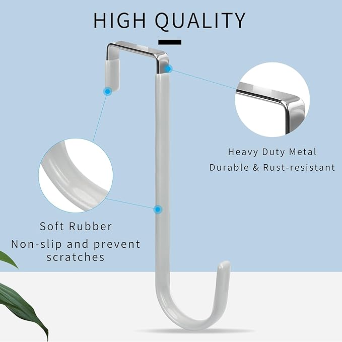 FYY Over The Door Hooks - 4 Pack Upgraded Long Door Hangers Hooks with Rubber Prevent Scratches Heavy Duty Organizer Hooks for Hanging Clothes, Towels, Hats, Coats, Bags Sliver