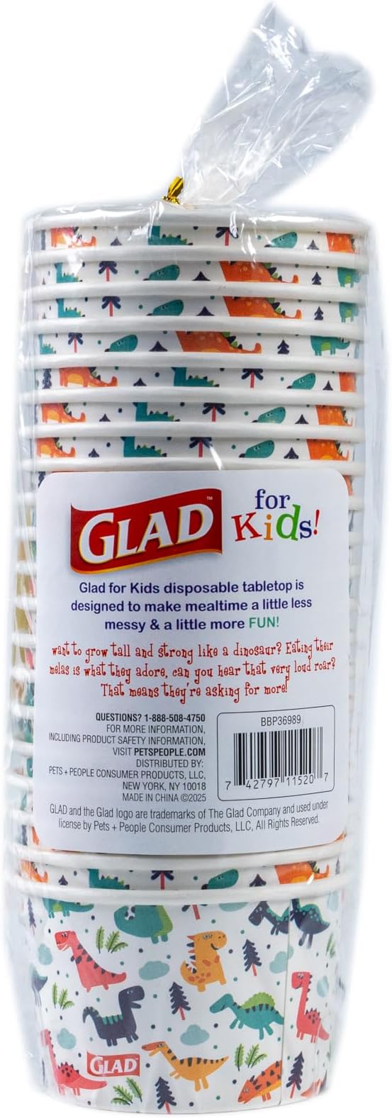 Glad for Kids Mini Dinosaurs Paper Snack Bowls, Colorful Heavy Duty Microwave Safe Disposable Bowls for Soup, Ice Cream, and Snacks, Lids Not Included, Multicolor, Party Pack, 6 Oz, 20 Count - 10 Pack