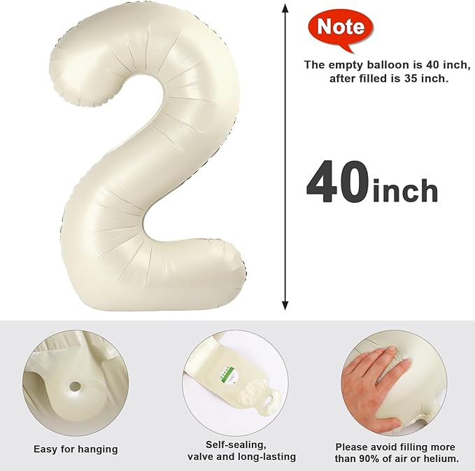 Number Balloons 40 In, 2 Balloons Numbers Birthday Decorations for Women Men, Cream Birthday Party Decorations Big Balloons for 12 22 25 Wedding, Celebration Party, Graduations