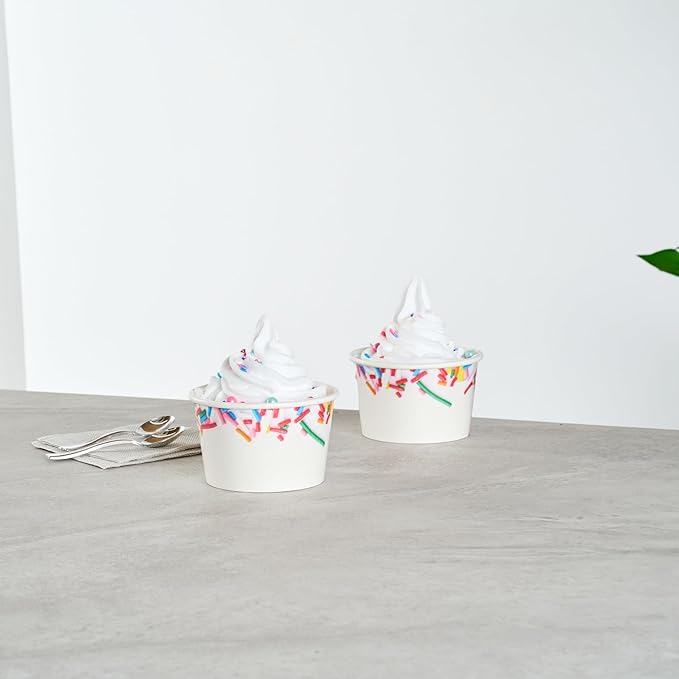 Restaurantware Ice Cream Cups 50 Pack of 8 oz Leak-Resistant Disposable Dessert Bowl Frozen Yogurt Cup Round Paper Container For Cold And Hot Desserts