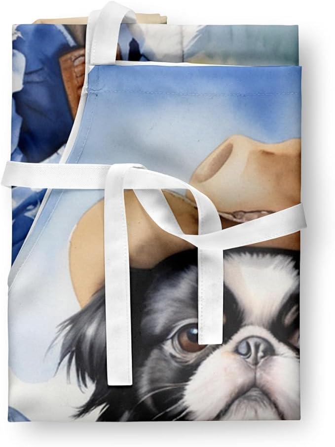 Caroline's Treasures Japanese Chin Cowboy Welcome Apron Cooking Kitchen Server Baking Crafts Gardening for Adult Women Men, Unisex, Large, Multicolor