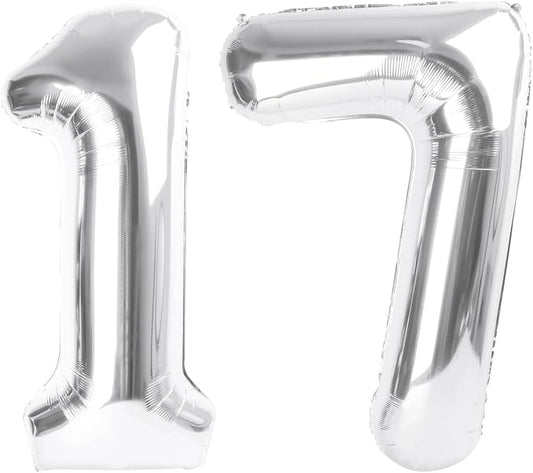 17 Balloon Numbers 40 Inch, Balloons for 17th Frozen Birthday Party, Silver Number Balloons for 17 71 Game Competition Wedding Anniversaries Party