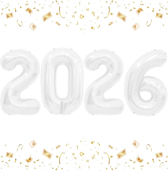 2026 Balloons, 40 Inch 2026 Number Balloons White 2026 Balloon Large Foil New Year Balloon Numbers 2026 Mylar Baloons for Birthday Christmas Graduation New Years Eve Party Supplies Decorations