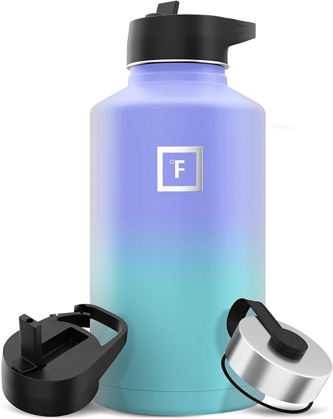 IRON °FLASK Camping & Hiking Hydration Flask with Straw, Wide Mouth Insulated Stainless Steel Sports Water Bottle - 64 oz Cotton Candy