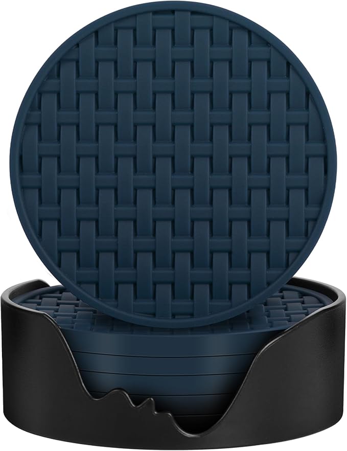 4 Inch Blue Silicone Coasters for Drink Set of 6, Heat-Resistant Waterproof Non-Slip Cup Mats, Round Table Protectors for Coffee Mugs & Beverage Cups, Ideal for Home Kitchen Office Use