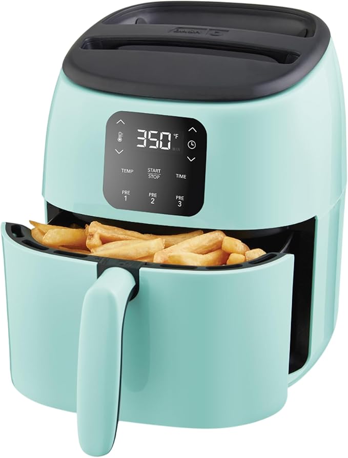 Dash Tasti-Crisp™ Digital Air Fryer – 2.6 Quart Small Compact Mini Air Fryer for French Fries, Nuggets & More, 1-2 People, Auto Shut Off, Adjustable Temp, Dishwasher Safe Parts - Aqua