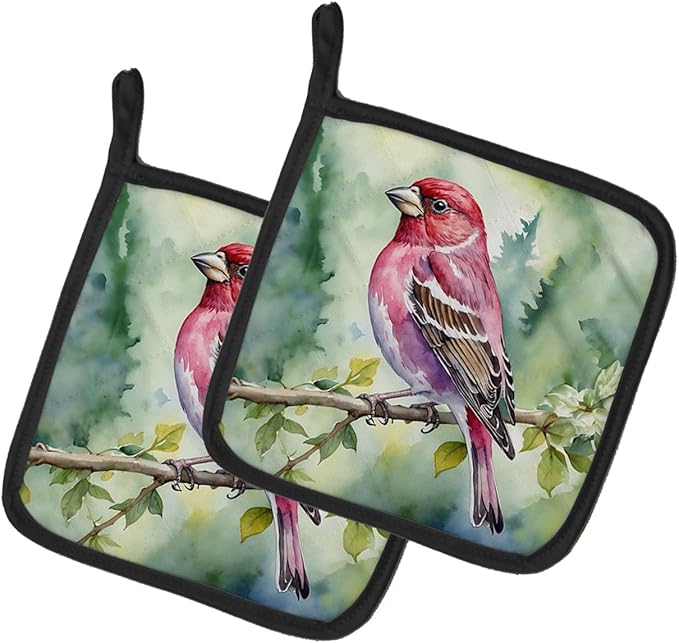 Caroline's Treasures New Hampshire Purple Finch Pair of Pot Holders Kitchen Heat Resistant Pot Holders Sets Oven Hot Pads for Cooking Baking BBQ, 7 1/2 x 7 1/2