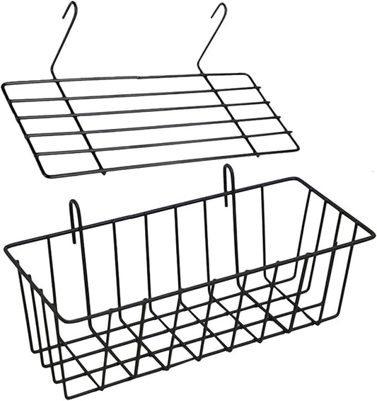 2Pcs Wire Grid Panel Shelf Set Black Metal Storage Baskets for Wall Organizing for Kitchen Bathroom and Home Decor