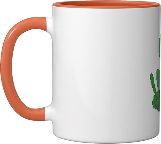 Art Alien Peace Sign UFO Ceramic Mug, Orange/White