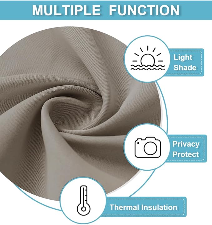 RYB HOME Blackout French Door Curtain - Privacy Thermal Insulated Window Shades for Patio Kitchen Front Entry Back Door Glass Window, Self Adhesive No Drill, 1 Panel, 26" W x 69" L, Sand