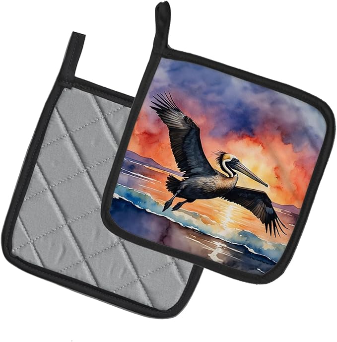 Caroline's Treasures Pelican Fiery Sunset Pair of Pot Holders Kitchen Heat Resistant Pot Holders Sets Oven Hot Pads for Cooking Baking BBQ, 7 1/2 x 7 1/2