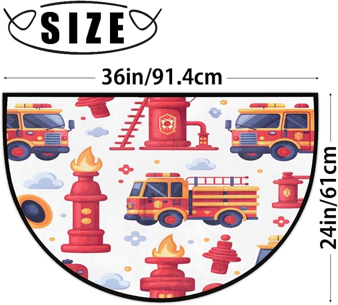 Firefighter Equipment Tools Half-Round Door Mat | Indoor Entrance Half-Moon Rug | Low-Pile | Area Rug, Non-Slip, Absorbent Semi-Circle Welcome Mats for Kitchen, Patio, and Home Decor | 36x24 Inches