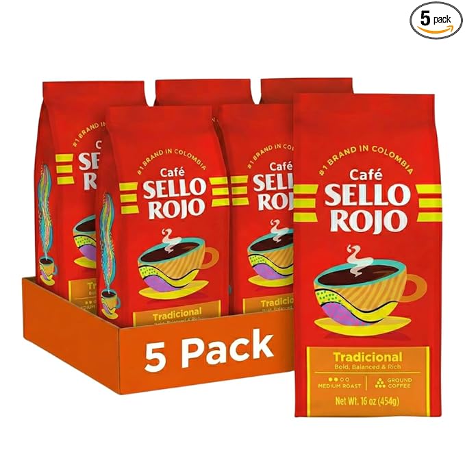 Sello Rojo Tradicional Medium Roast Ground Coffee, 16 oz (Pack of 5)