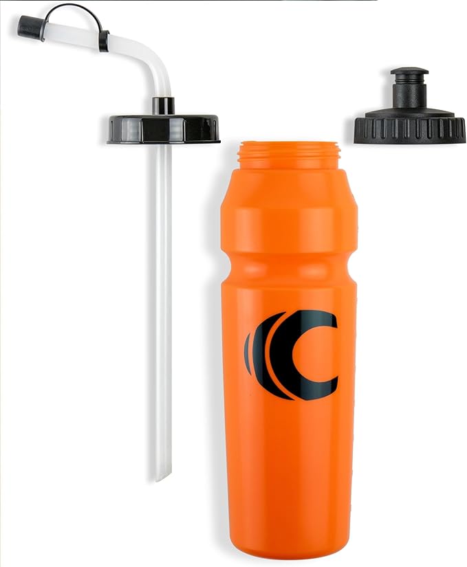 Cannon Sports 1 Liter Sports Water Bottle, BPA-Free, 34 Oz Capacity, Large Mouth, 2 lids (Straw and Squeeze), Great For Helmet Sports Such As Hockey, Lacrosse, Football, Boxing (Orange)