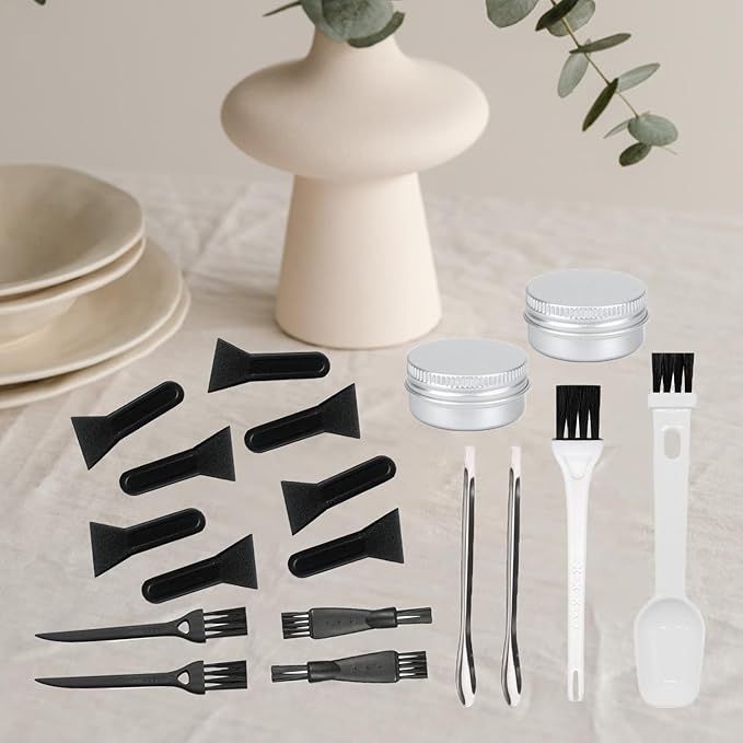 Pollen Scrapers Kit for Grinder - Spices Grinder Cleaning Kit includes 8Pcs Scraper, 6Pcs Cleaning Brush 2Pcs Metal Spoon and 2Pcs Metal Storage Jar