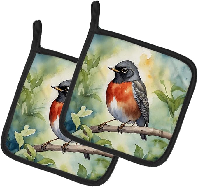 Caroline's Treasures Wisconsin American Robin Pair of Pot Holders Kitchen Heat Resistant Pot Holders Sets Oven Hot Pads for Cooking Baking BBQ, 7 1/2 x 7 1/2