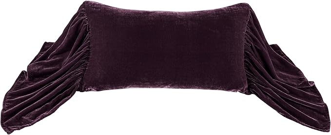 HiEnd Accents Stella Faux Silk Velvet Long Ruffled Pillow, 14x26 inch, Dark Voilet, Romantic Western Modern Traditional Style Luxury Bedding, Decorative Throw Pillow