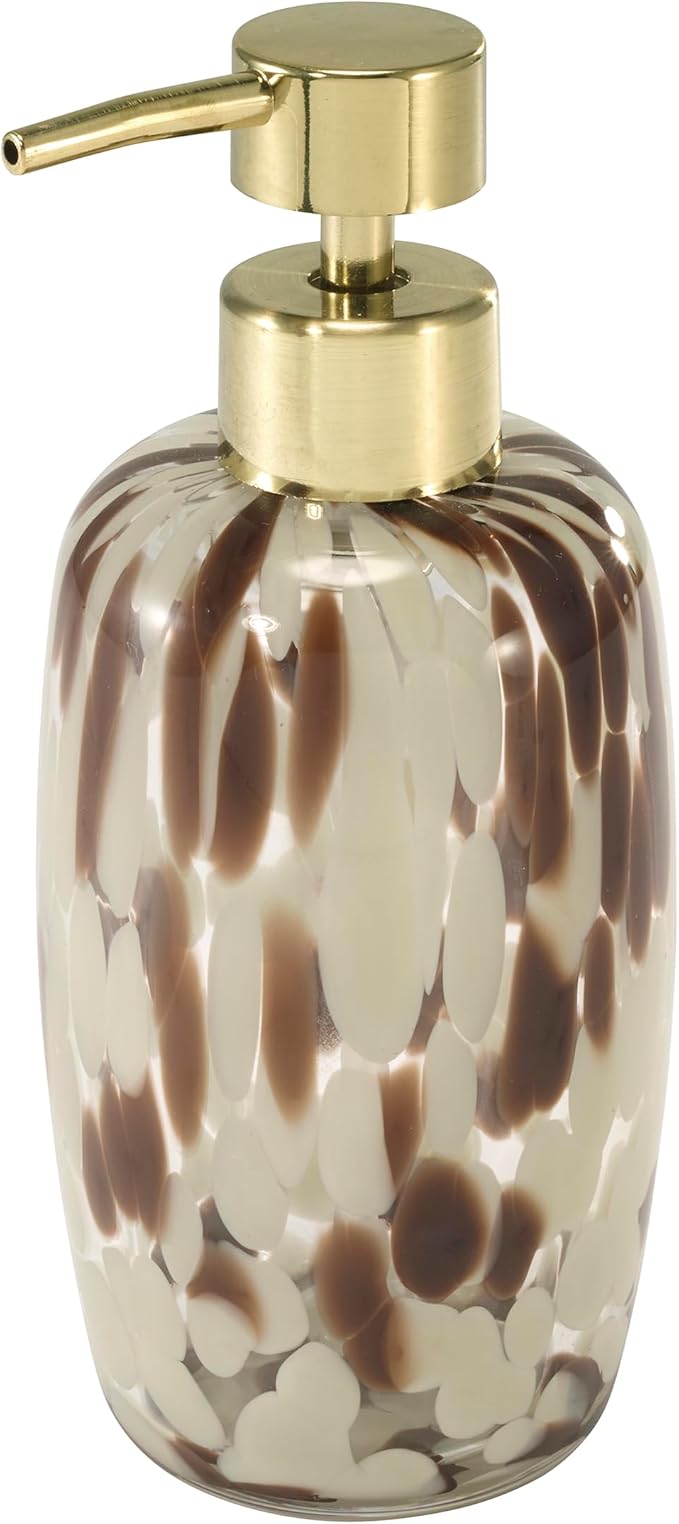 Nicole Miller – Lotion Pump, Decorative Glass with Gold-Tone Pump & Animal Print Design, Soap or Lotion Dispenser for Bathroom, Kitchen or Vanity (Safari)