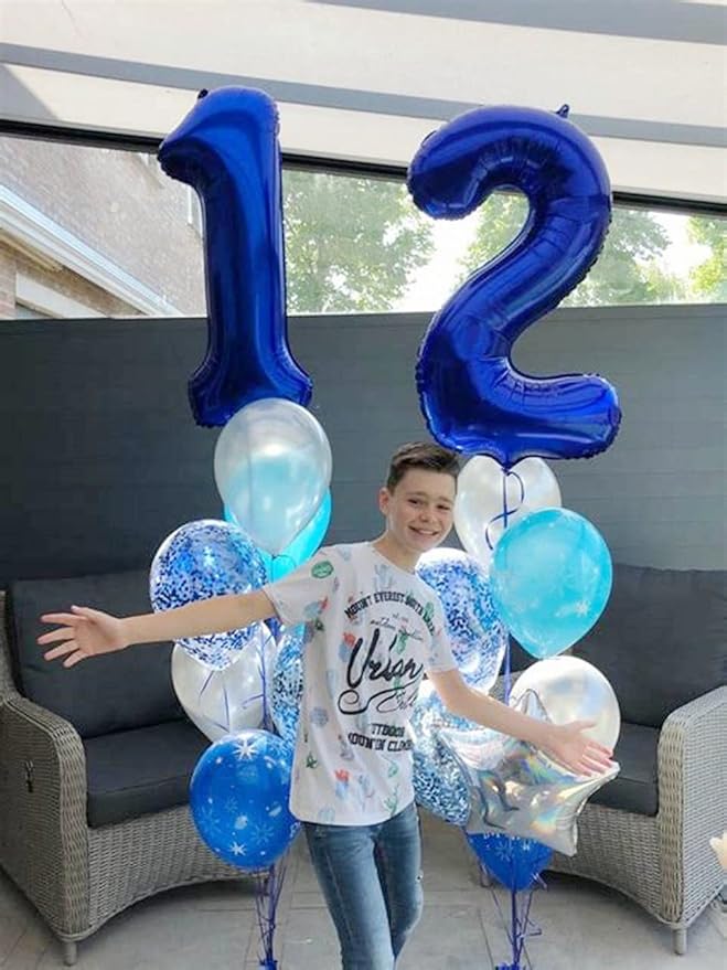 Dark Blue Birthday Two Balloons Number, Balloon 2 Numbers for Girl Boy Baby Shower, Numbers 40 Inch for 2 12 22 2025 Graduation Party Wedding Anniversaries Celebration
