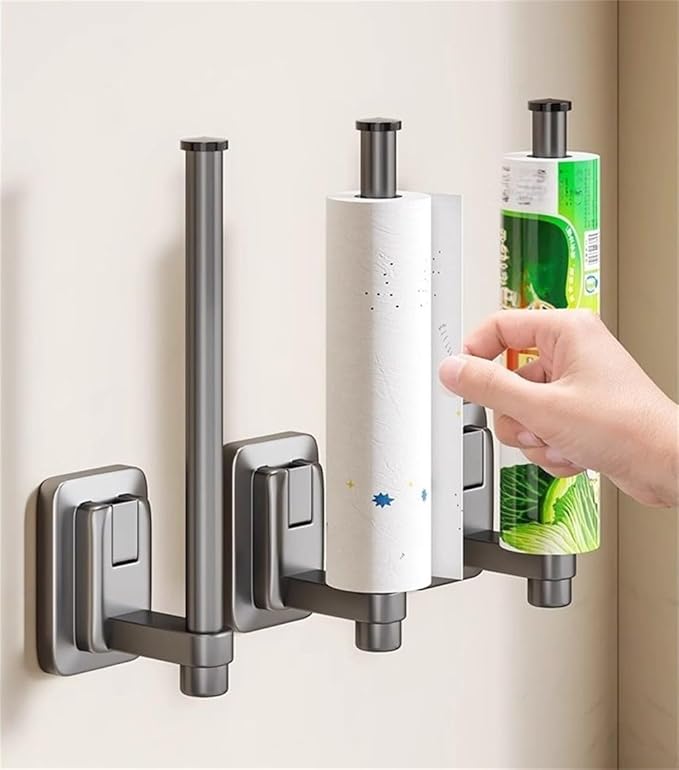 Strong Suction Cup Paper Towel Holder for Kitchen, Bathroom, or RV Wall Mount, Space Saving Tissue Roll Dispenser for Various Surfaces (2 Pcs)